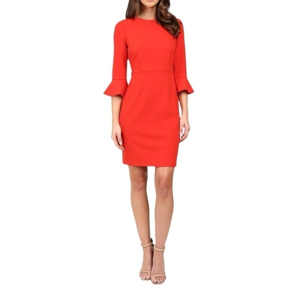 Donna Morgan Women's Kendall 3/4 Elbow Bell Sleeve Sheath Dress Size 0 - Picture 3 of 10